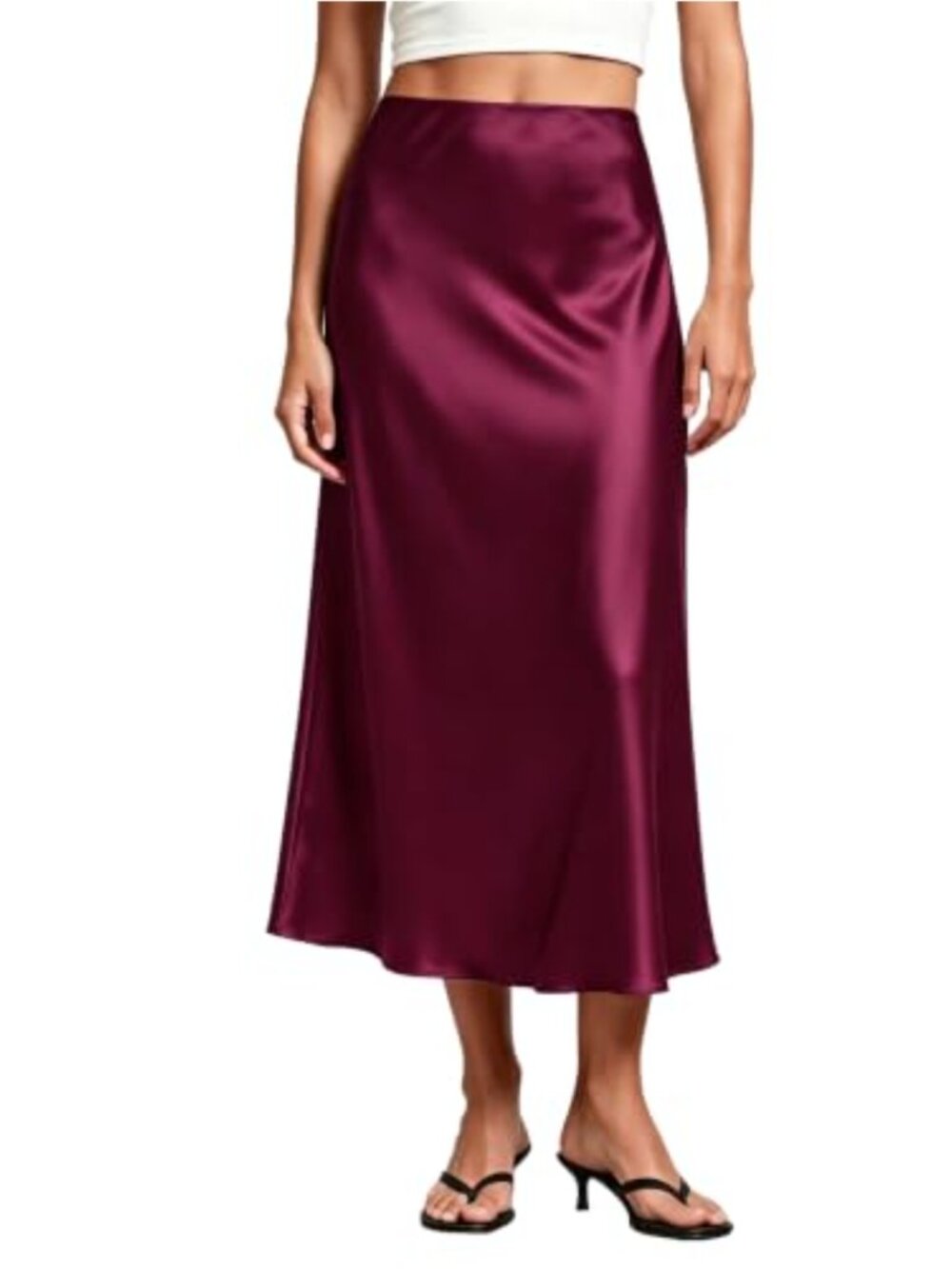 Womens Satin A-Line Midi Skirt High Waist Flowy Wedding Guest Cocktail